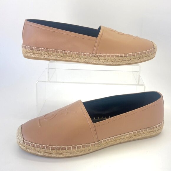 Saint Laurent Cassandre Leather Espadrilles Beige Women Flats Size IT40 US10 - Picture 2 of 11